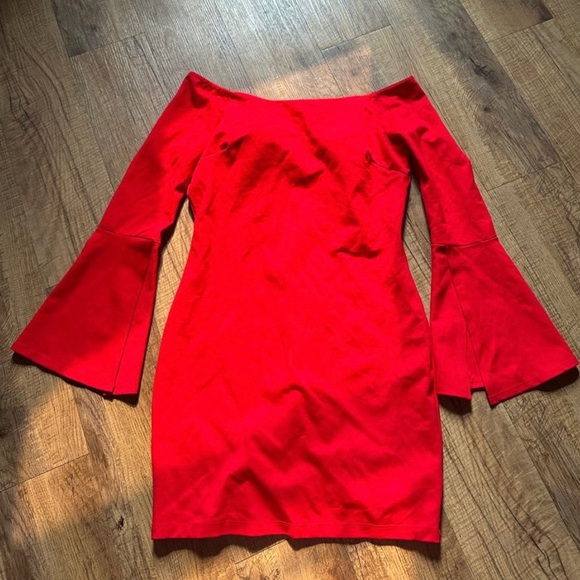 Marseille Red Off-the-Shoulder Long Sleeve Bodycon Dress - Picture 2 of 3